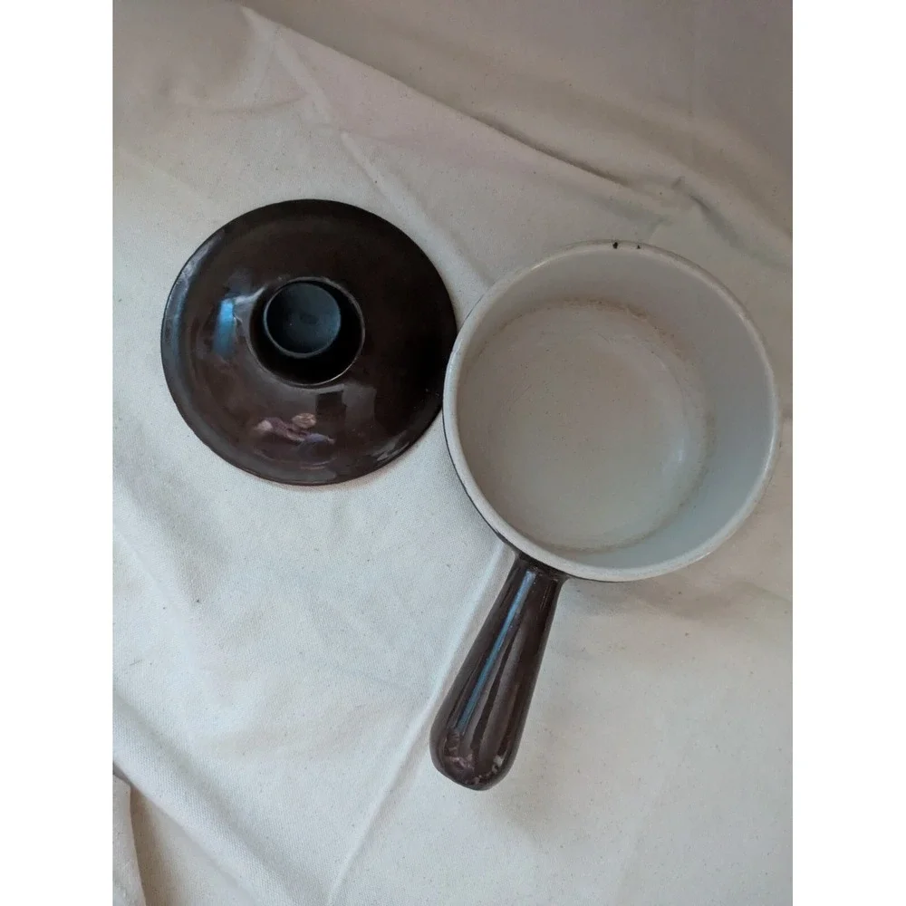 Vintage Le Creuset 14 Brown Cast Iron Enamel Sauce Pot Pan Lid France 5.5 In